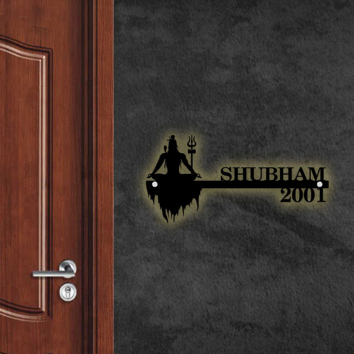 Personalized Sitting Shiva Laser Cut Metal Name Plate - Mounted on Wall Next to Door