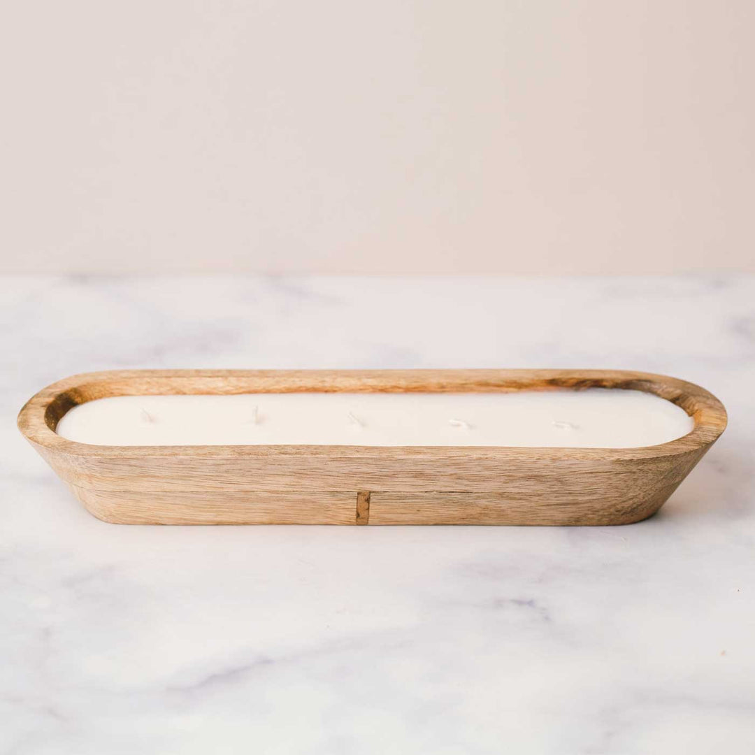 12 Inch | Handmade Wooden Boat Shaped Wax Scented Candle With Dry Flowers