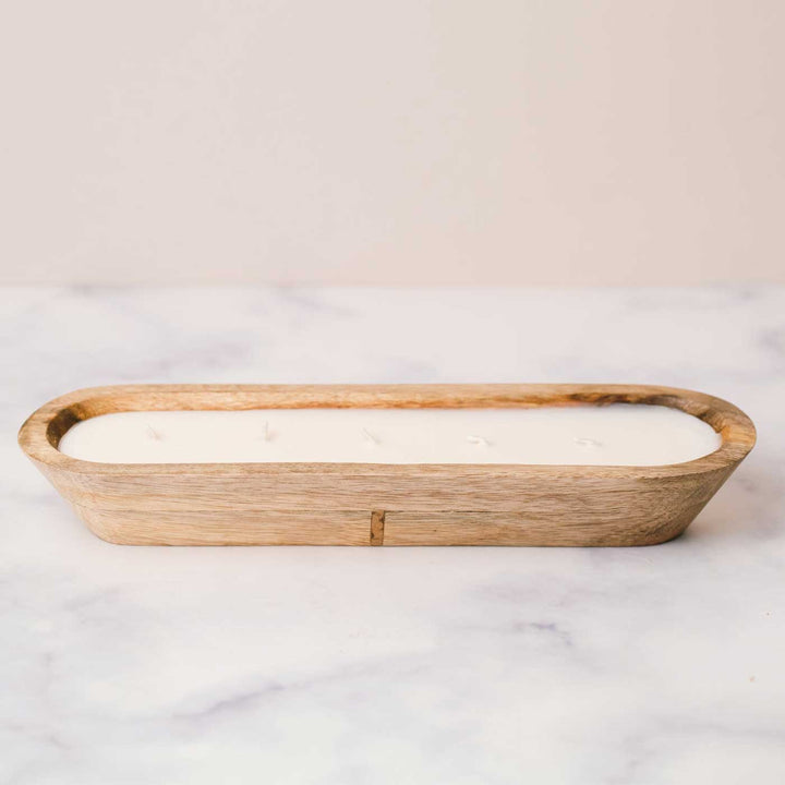 12 Inch | Handmade Wooden Boat Shaped Wax Scented Candle With Dry Flowers