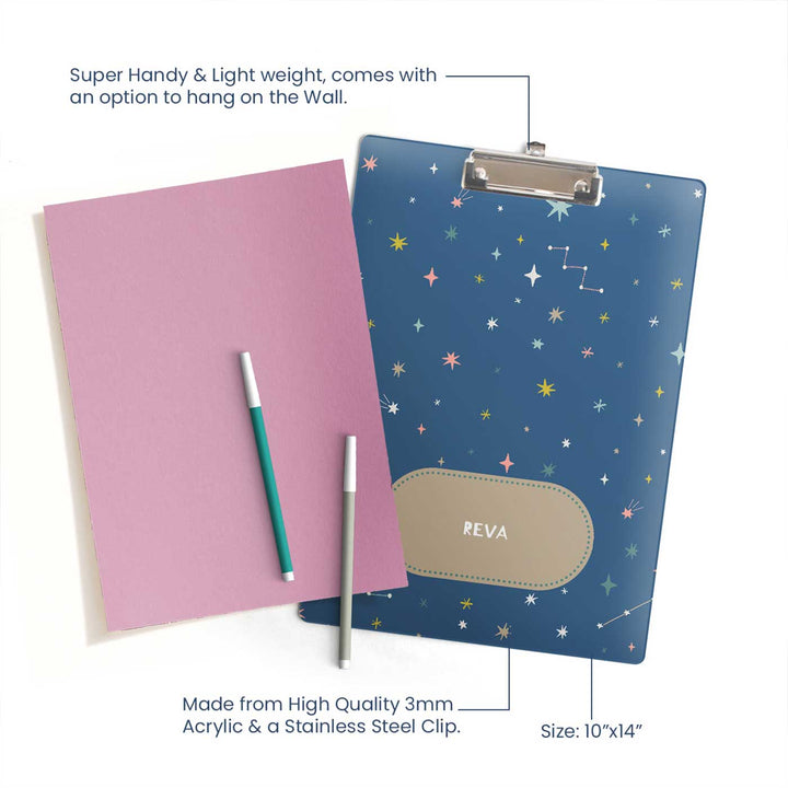 Personalized Twinkling Stars Theme Acrylic Clipboard