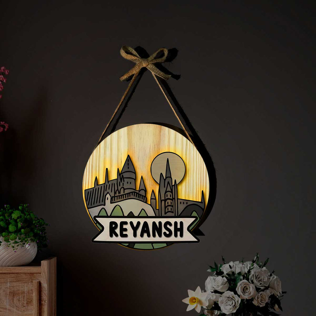 Kids Circular 3D Hogwarts Themed Nameplate With Lights - None (4)