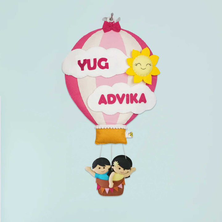 Hand-stitched Hot Air Balloon Felt Kids Nameplate With Birthdates