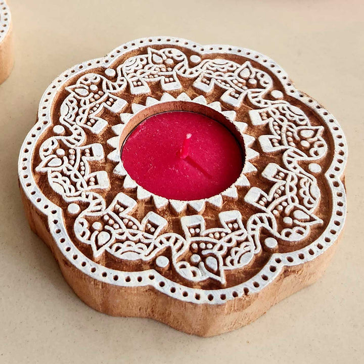 Handmade Elephant Design Wooden Wooden Tealight Holder