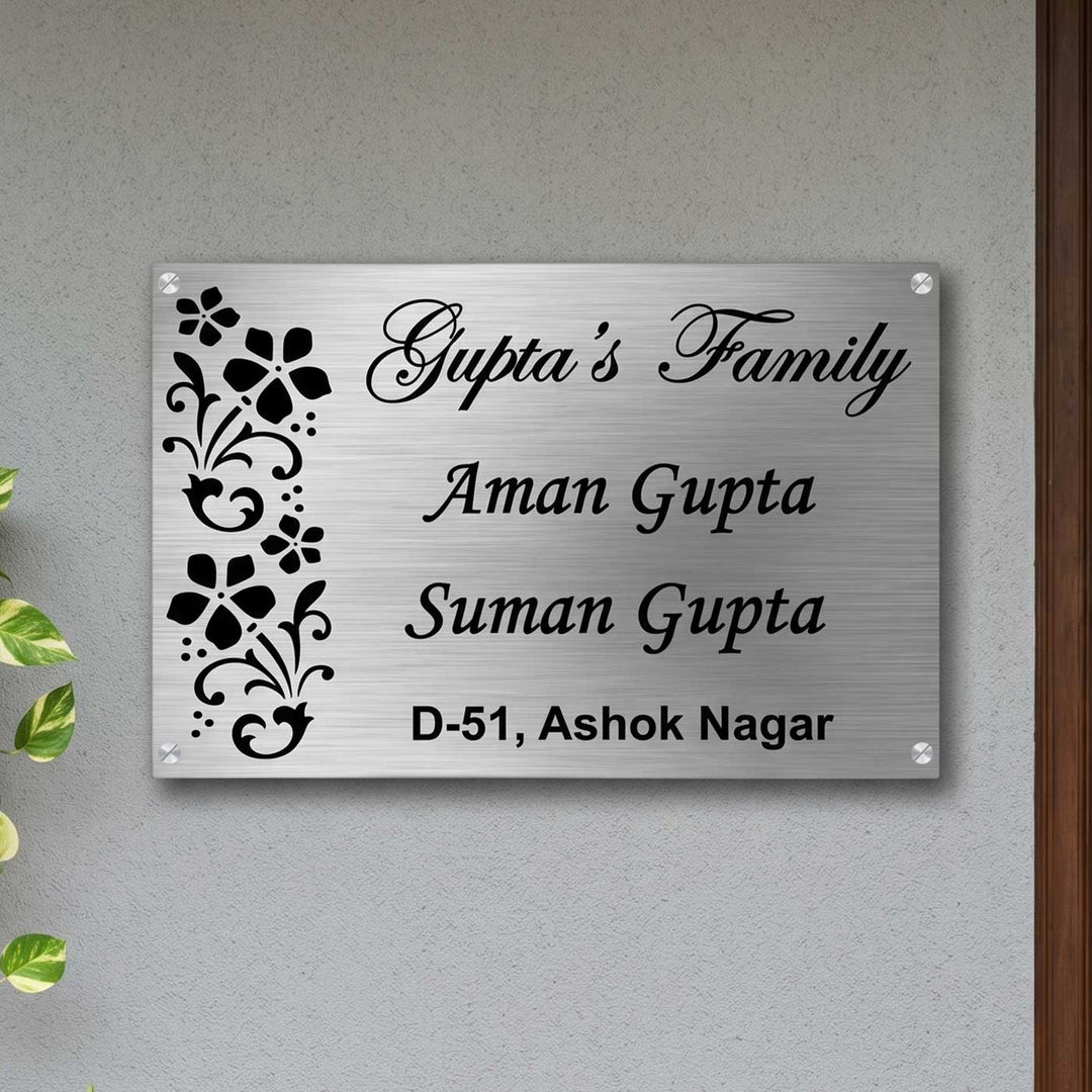 Personalized Floral Theme Stainless Steel Name Plate