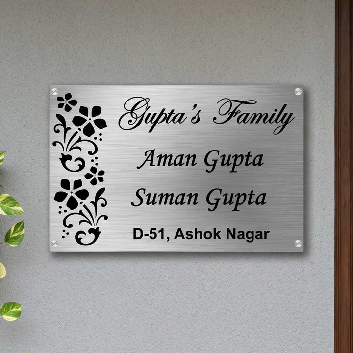 Personalized Floral Theme Stainless Steel Name Plate