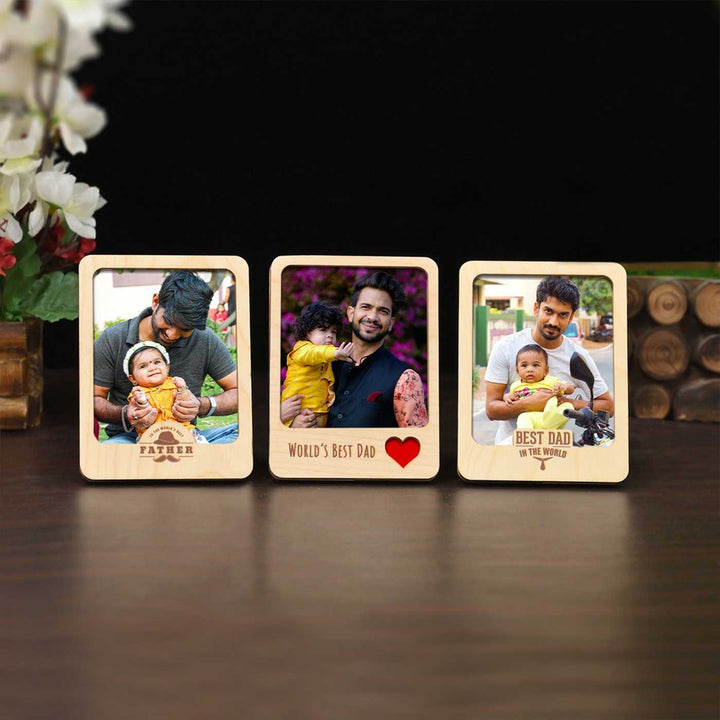 Photo Personalized Printed Fathers Day Theme Wooden Fridge Magnet For Fathers | Set Of 3