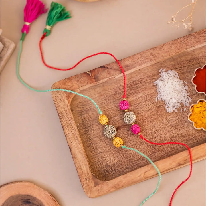Handmade Crochet Teen Sitara Rakhi With Roli Chawal | Set Of 2