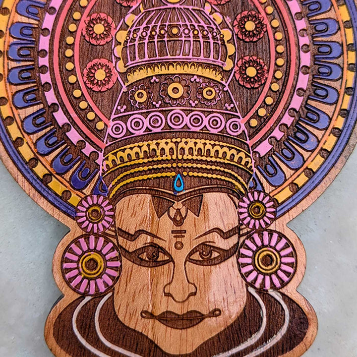 Engraved & Hand-Painted Kathakali Mahogany Wood Fridge Magnet