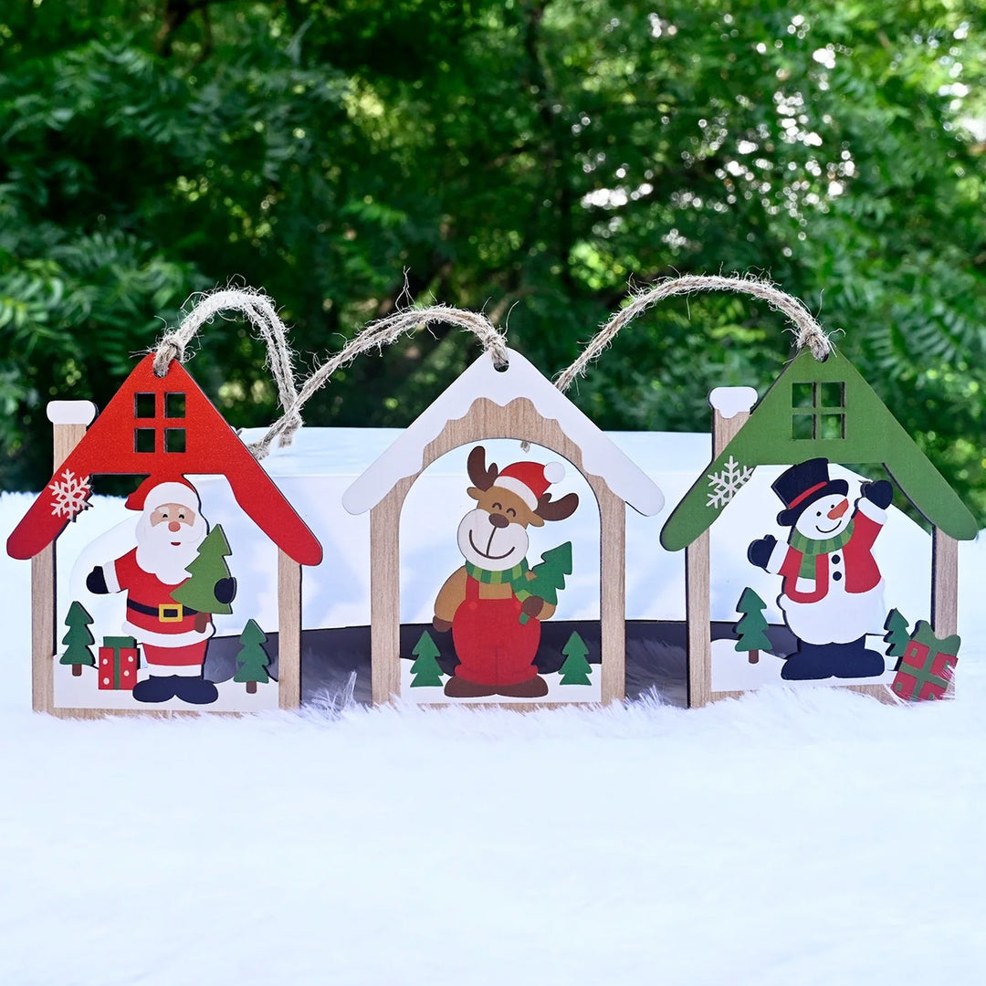 3 pc | Santa, Snowman & Reindeer Wooden Christmas Ornaments For Tree Decoration