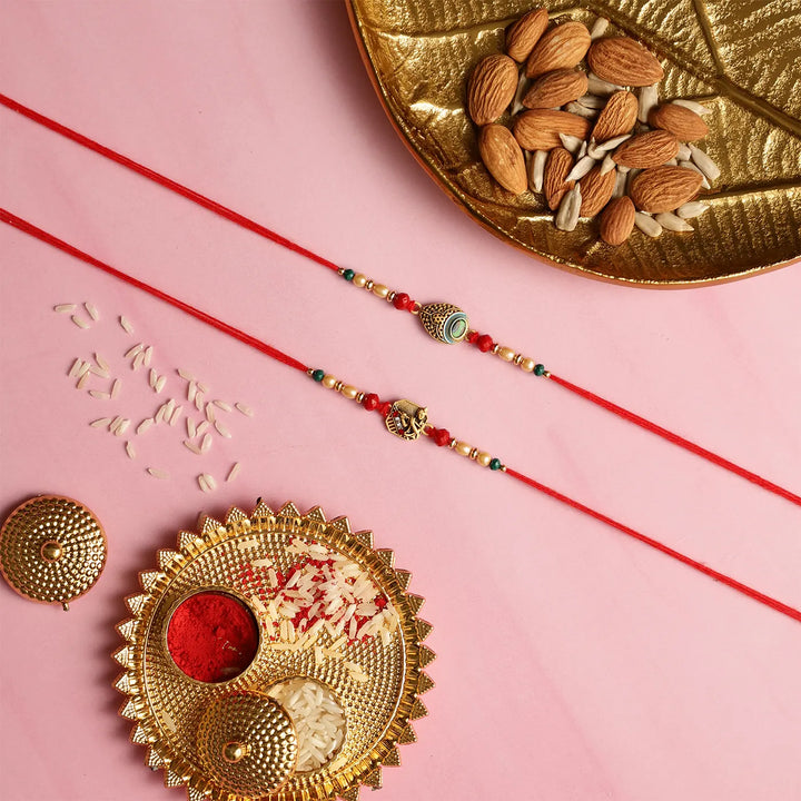 Handmade Krishna & Feather Rakhi With Roli Chawal | Set Of 2