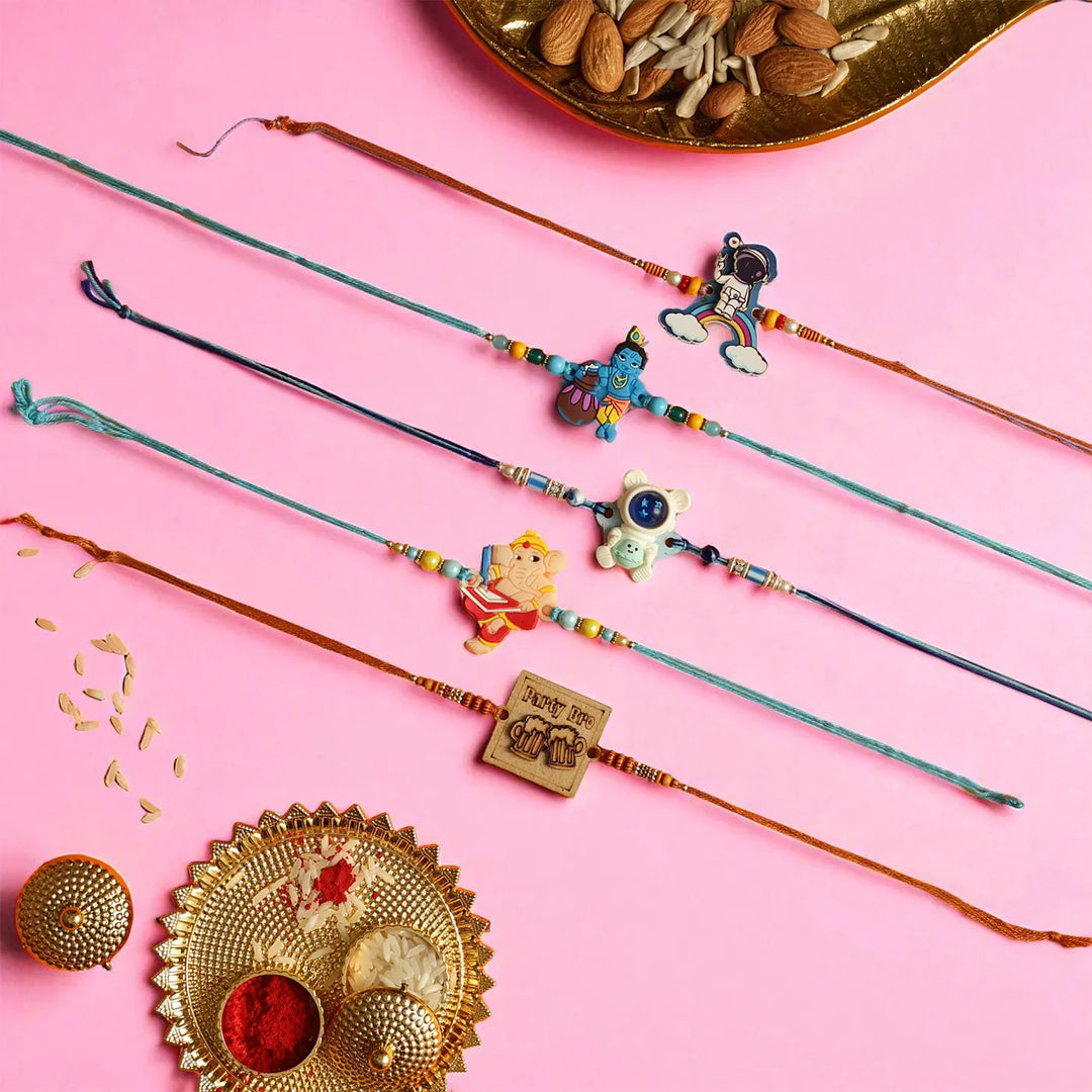 Handmade Quirky Rakhi With Roli Chawal | Set Of 5
