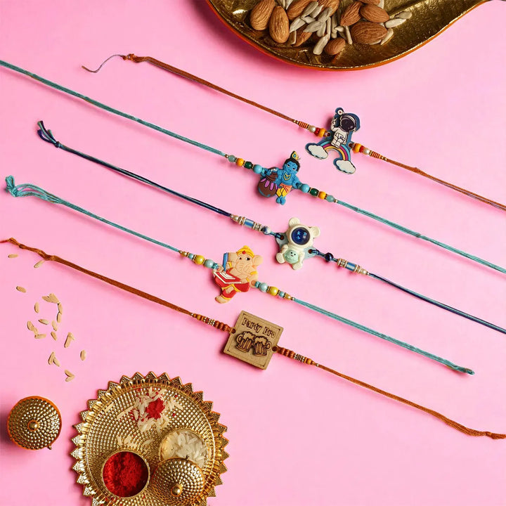 Handmade Quirky Rakhi With Roli Chawal | Set Of 5