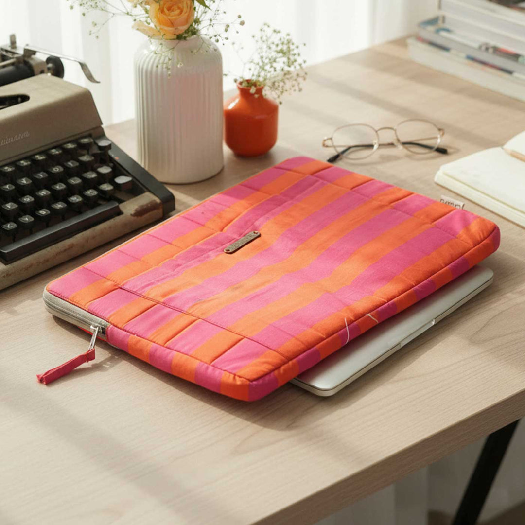 Handmade Sustainable Candy Pink Stripes Laptop Sleeve