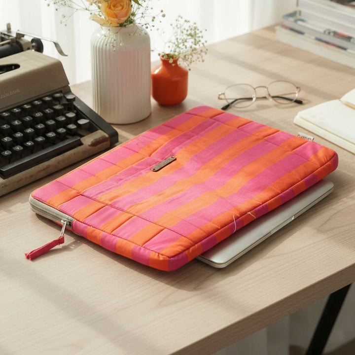 Handmade Sustainable Candy Pink Stripes Laptop Sleeve