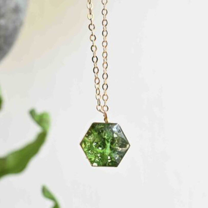 Handmade Preserved Forest Floor Moss Brass Necklace