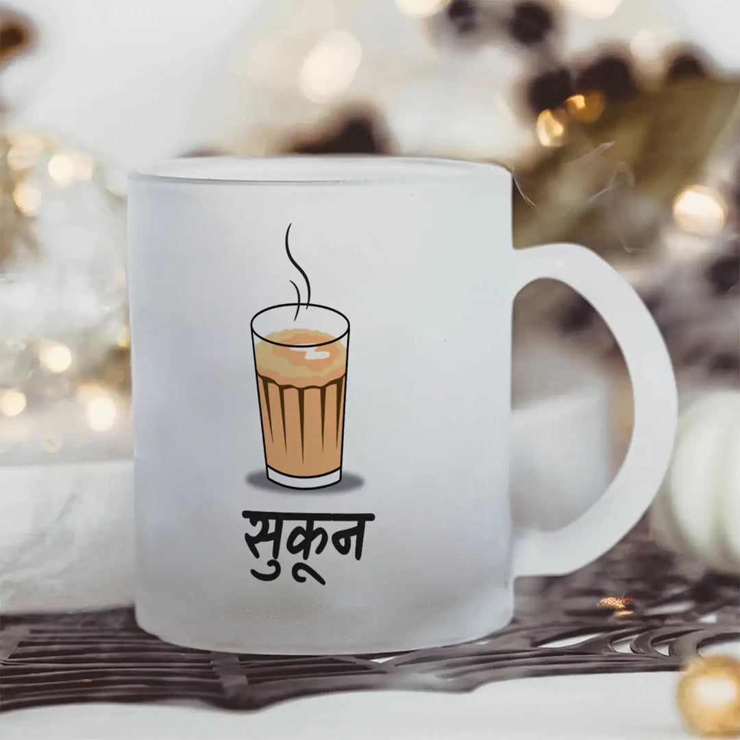 Printed Chai Theme Glass Mug | 350 ML