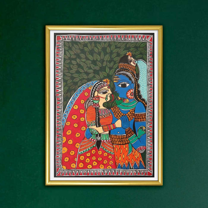 11 x 8 Inch | Shiv & Parwati Love | Original Hand Painted Madhubani Painting | Nib Ink On Paper