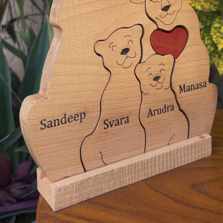 Personalized Lion Family Of 4 Wooden Figurine