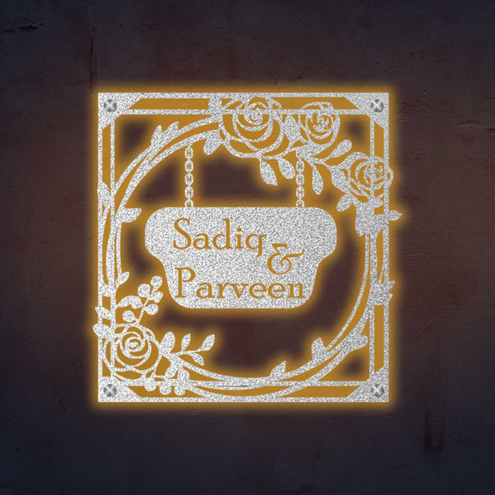 Personalized Laser Cut Rose Theme Steel Name Plate