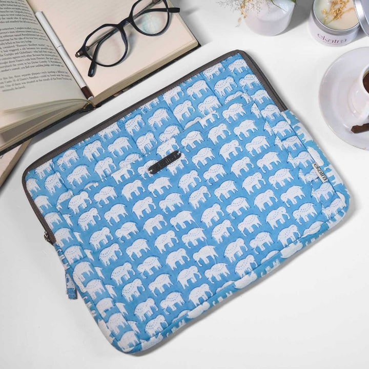 Blue Elephant Motif Laptop Sleeve