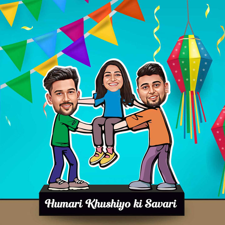 Photo Personalized Printed Khushiyo Ki Sawari Acrylic Caricature Cutout With Stand