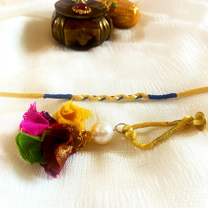 Handmade Ecofriendly Braided Multicolour Bhaiya Bhabhi Rakhi With Roli Chawal | Set Of 2