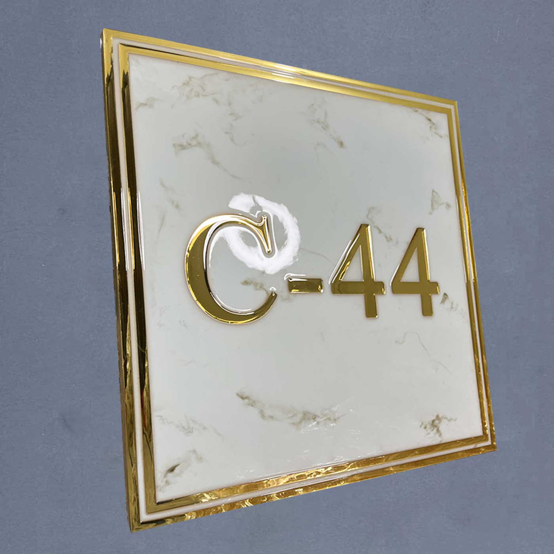 Personalized White And Gold Wave Textured Resin Name Plate