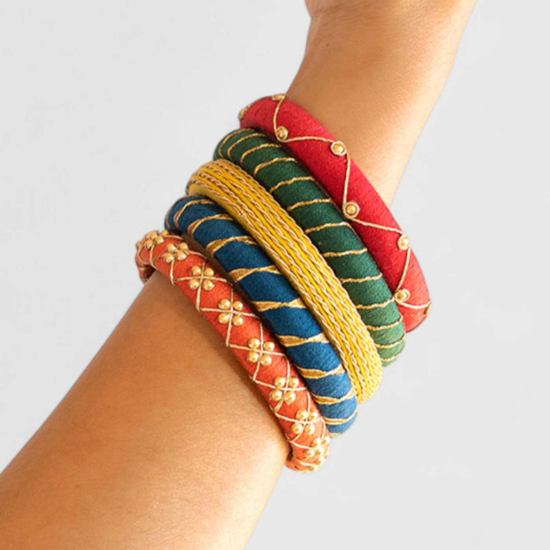 Multicolor Handcrafted Elegant Gotta Patti Bangles | Set of 5