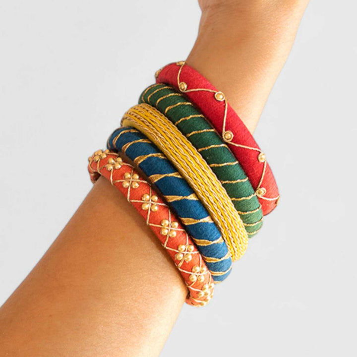 Multicolor Handcrafted Elegant Gotta Patti Bangles | Set of 5