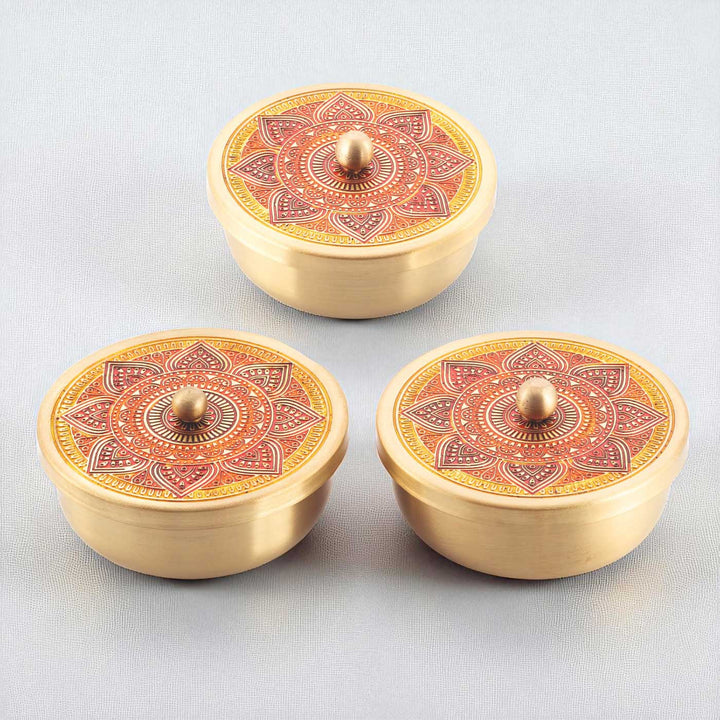 Hand-Painted Puri Brass Gift Hamper | Includes 3 Containers And 1 Gift Box