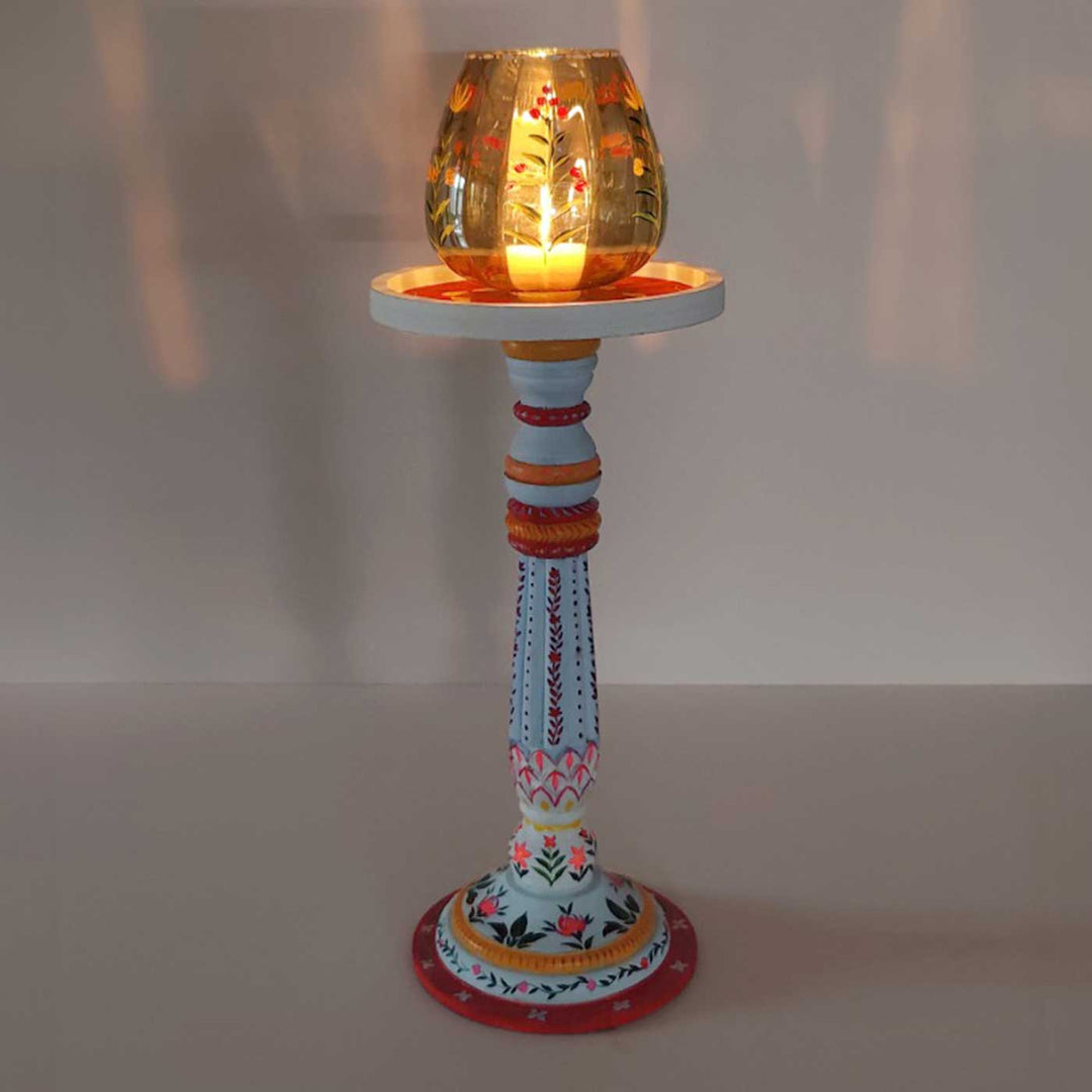 Hand-Painted Elara Wooden Candle Holder