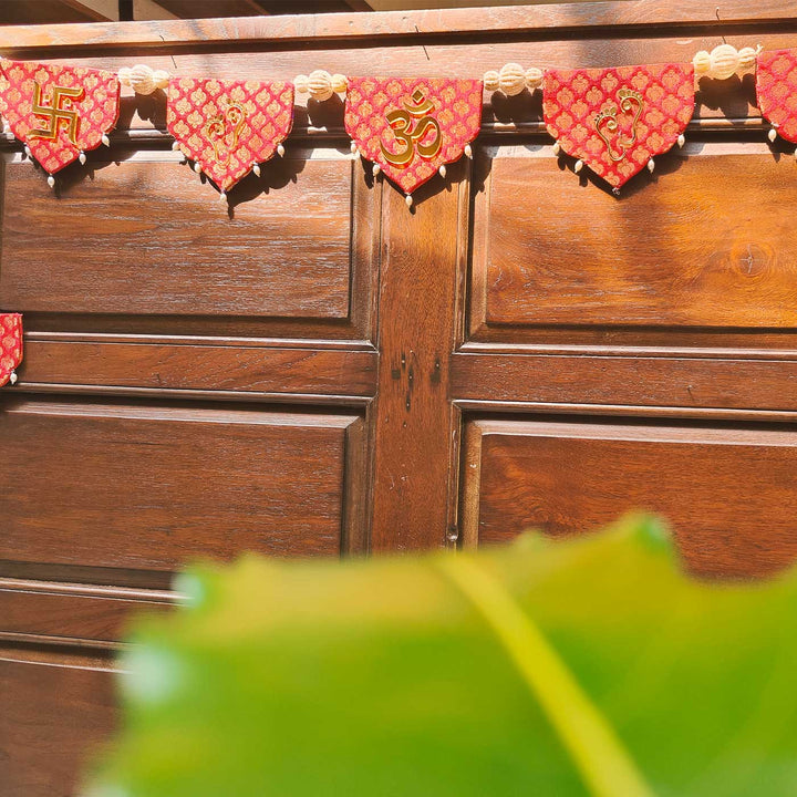 Handmade Reversible Red And Purple Brocade Toran