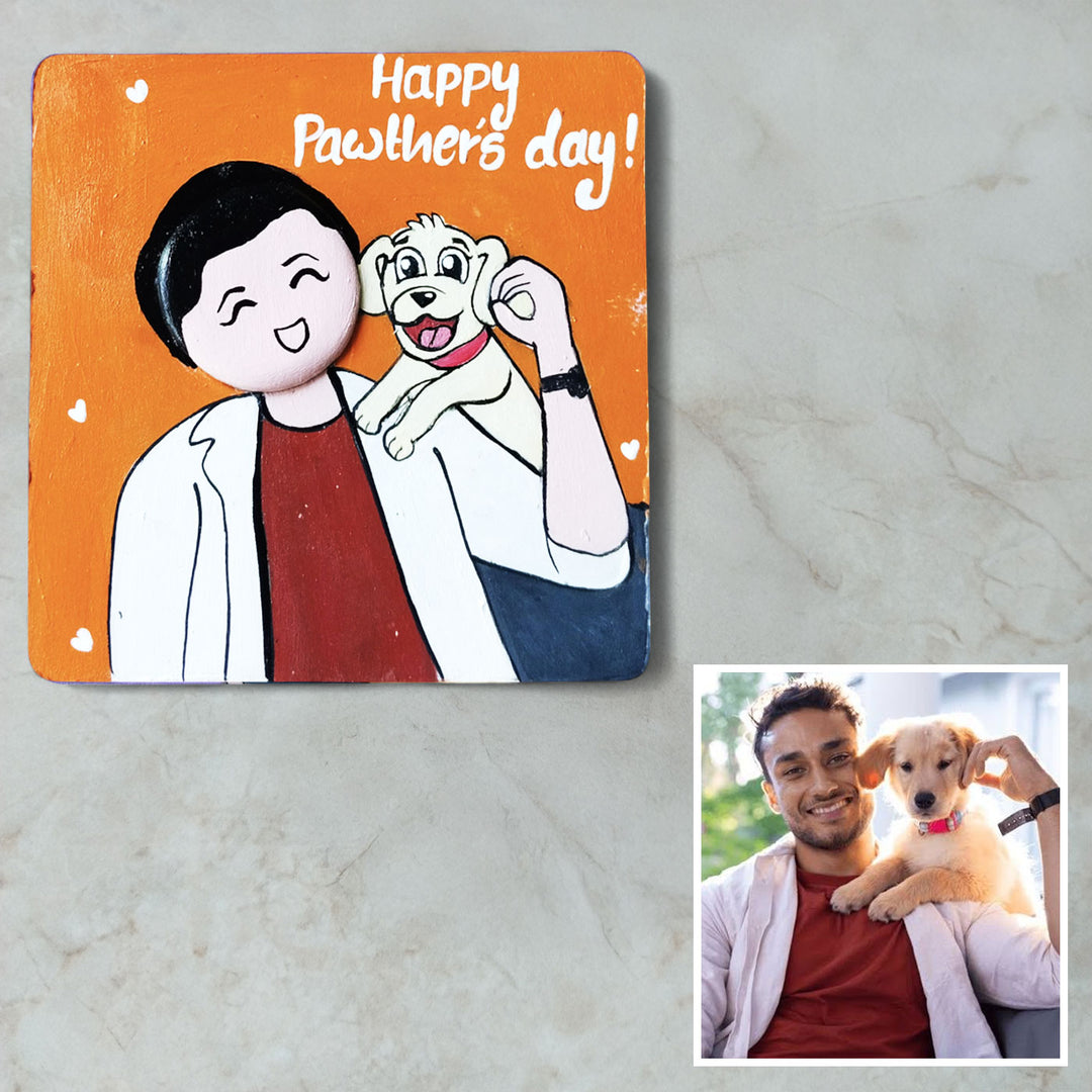 Photo Personalized Hand-Painted Pet Dad Theme MDF Wood Fridge Magnet