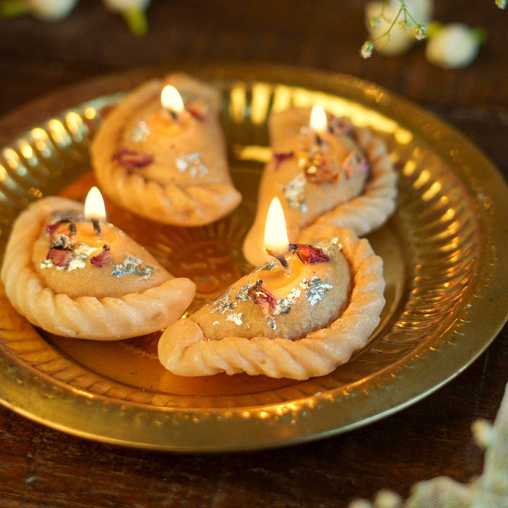 Handmade Gujjiya / Karanji Wax Scented Mithai Candle | Set Of 8
