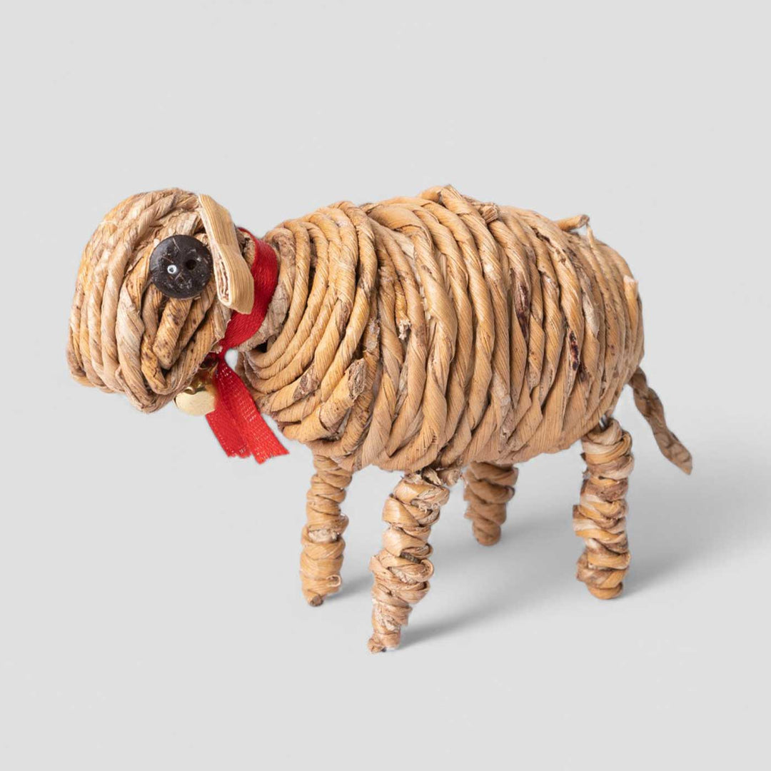 Handmade Banana Rope Sheep Figurine Nativity Christmas Ornaments