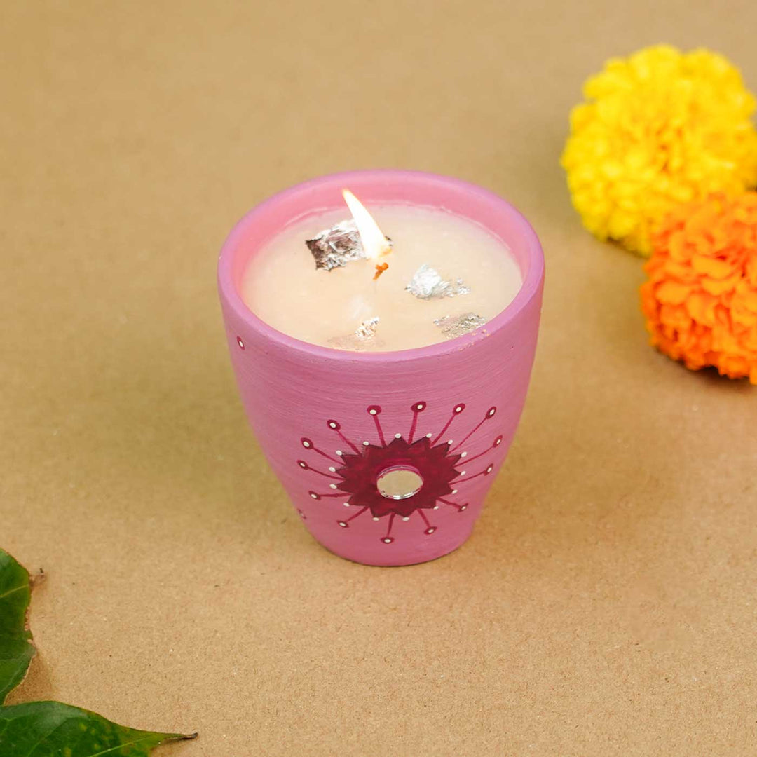 Hand-Painted Scented Pink Terracotta Candle