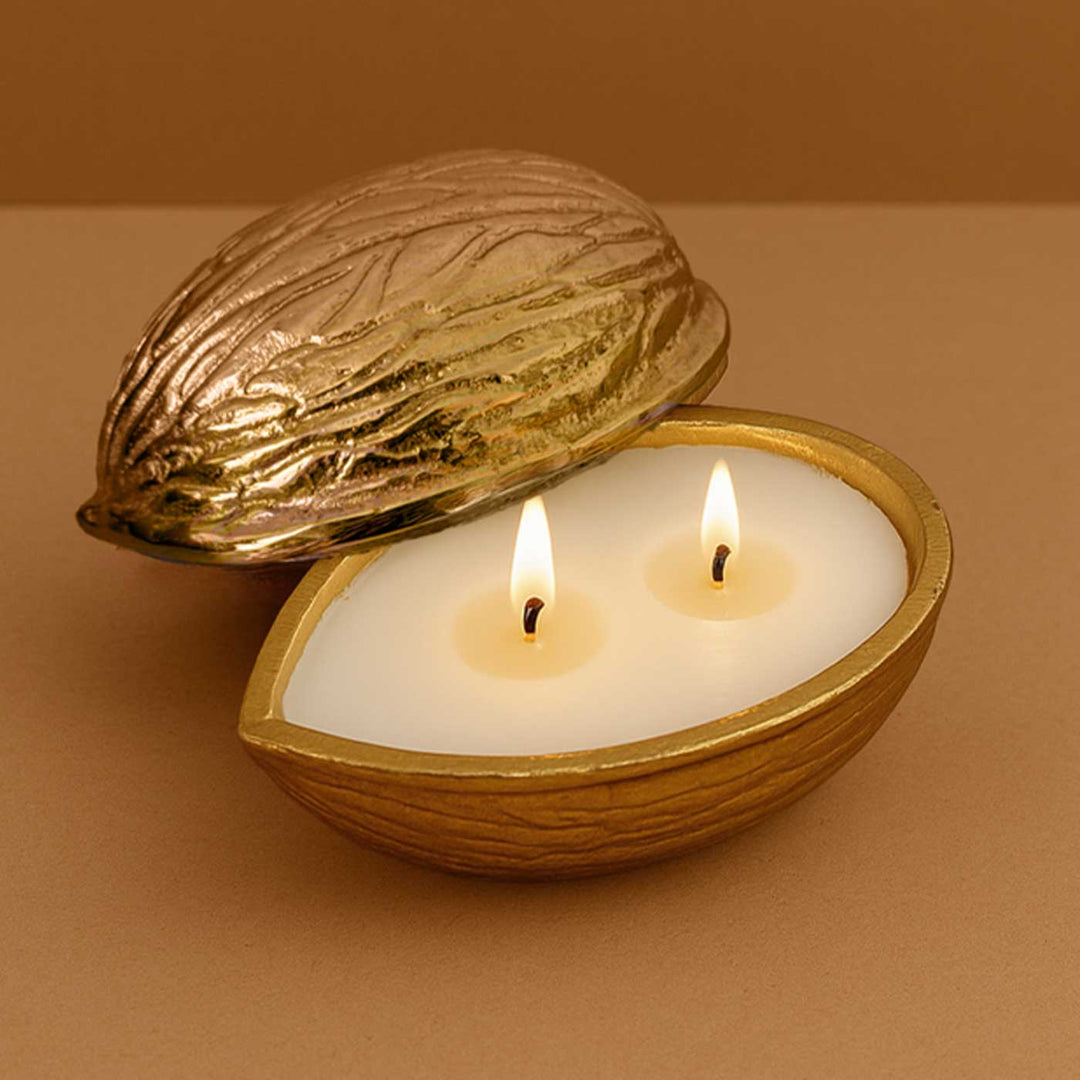 Handmade Gold-Toned Almond Shaped Musk Scented Soy Wax Urli Candle