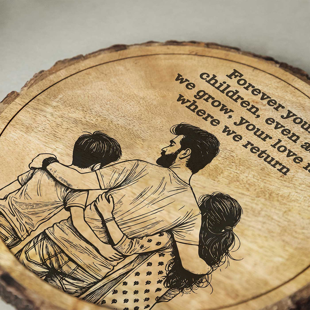 Personalized Hand Carved Engraved Dad And Children Theme Wooden Decorative Plaque
