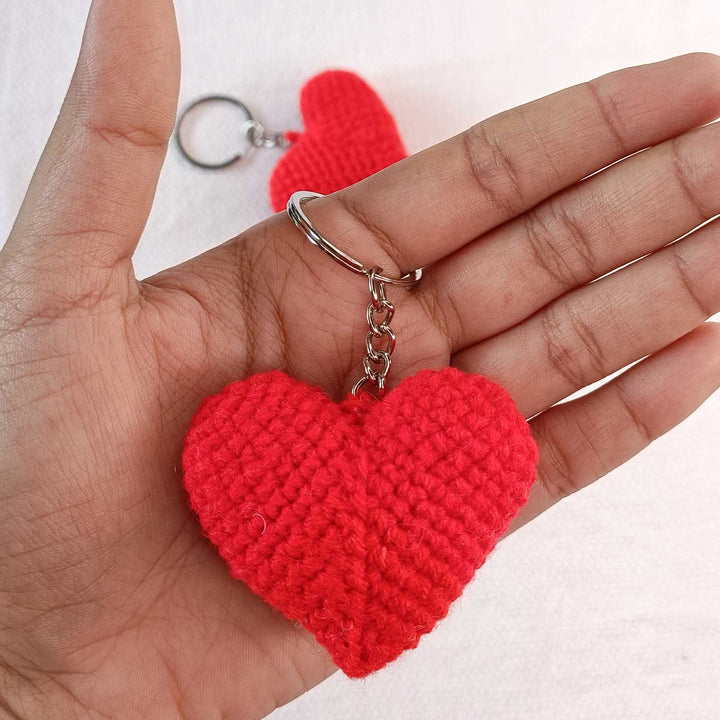 Handmade Crochet Heart Shaped Key Chain | Set Of 2