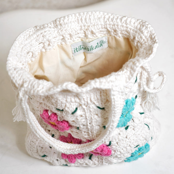 Handmade Crochet White Whimsy Garden Potli