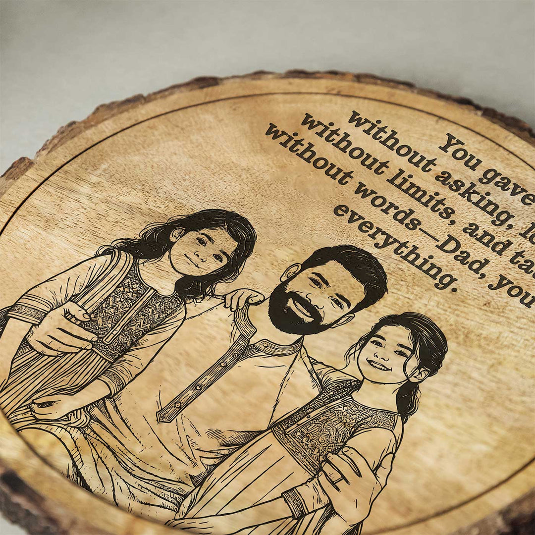 Personalized Hand Carved Engraved Dad And Daughters Theme Wooden Decorative Plaque