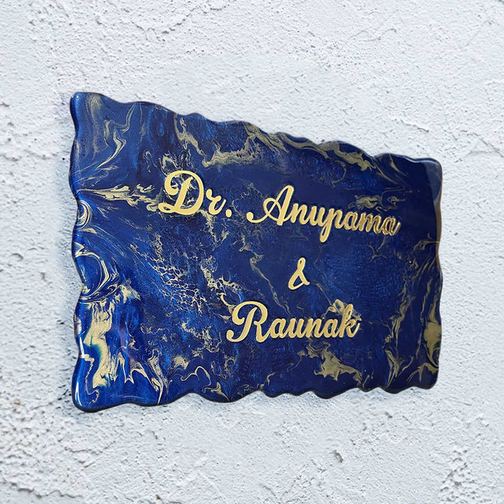 Personalized Navy Blue & Gold Design Resin Name Plate