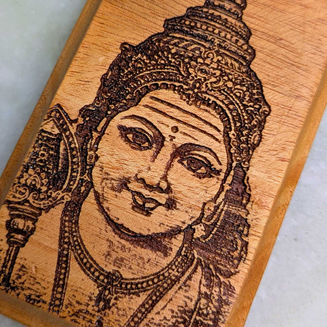 Engraved & Hand-Painted Murugan Motif Mahogany Wood Fridge Magnet