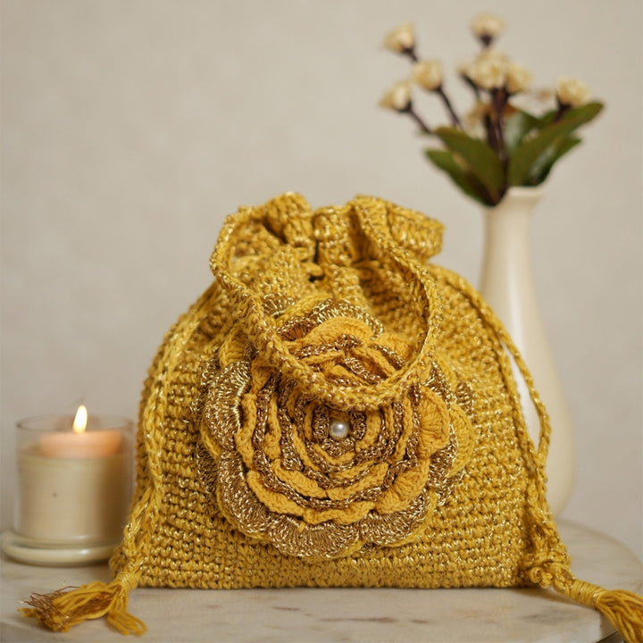 Handmade Crochet Amber Bloom Potli