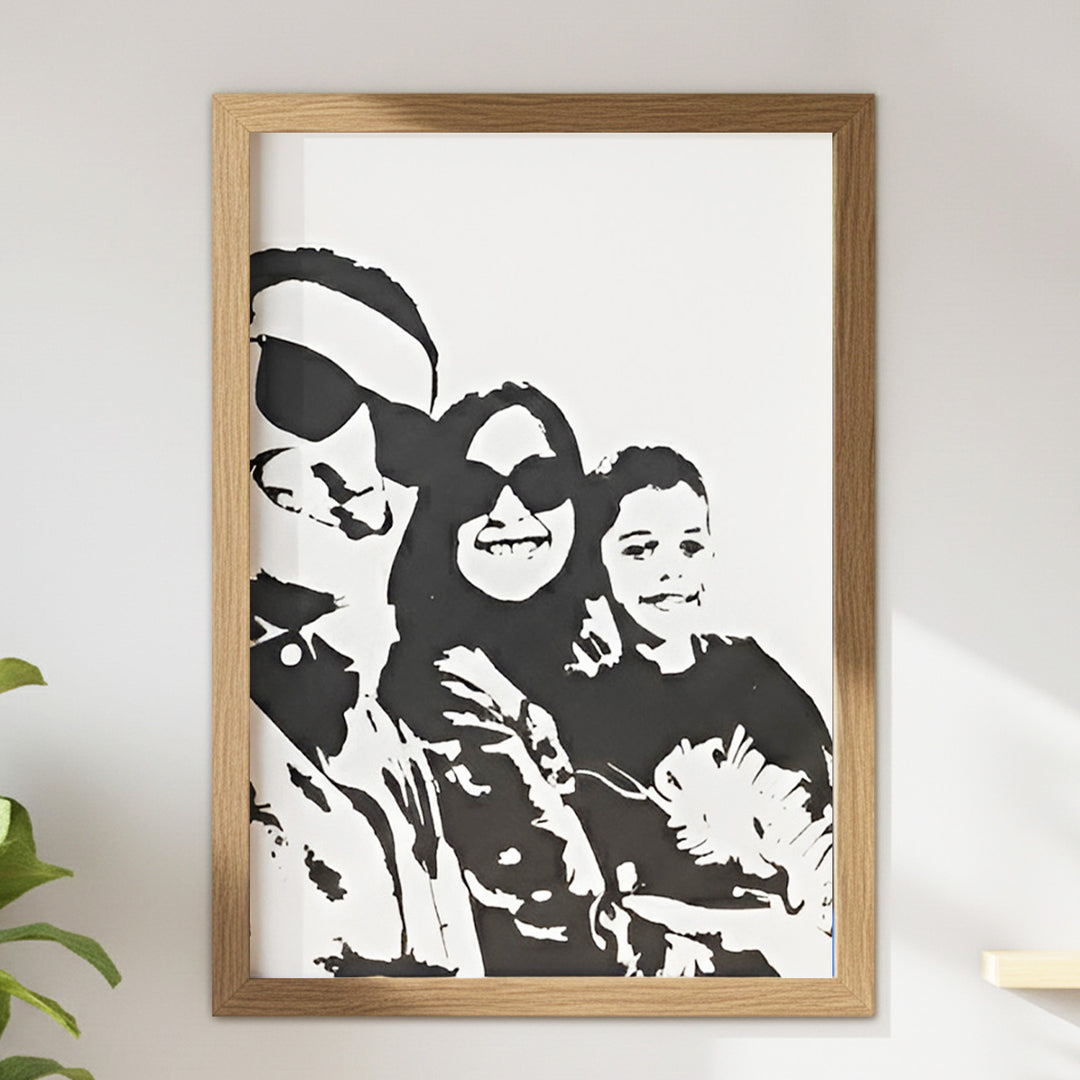Photo Personalized Black & White Hand Painted Portrait With Premium Wooden Frame