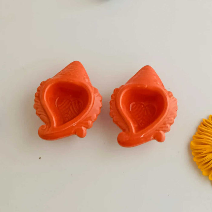 Set of 2 | Handmade Shankh Shape Ceramic Oil Lamp / Diya