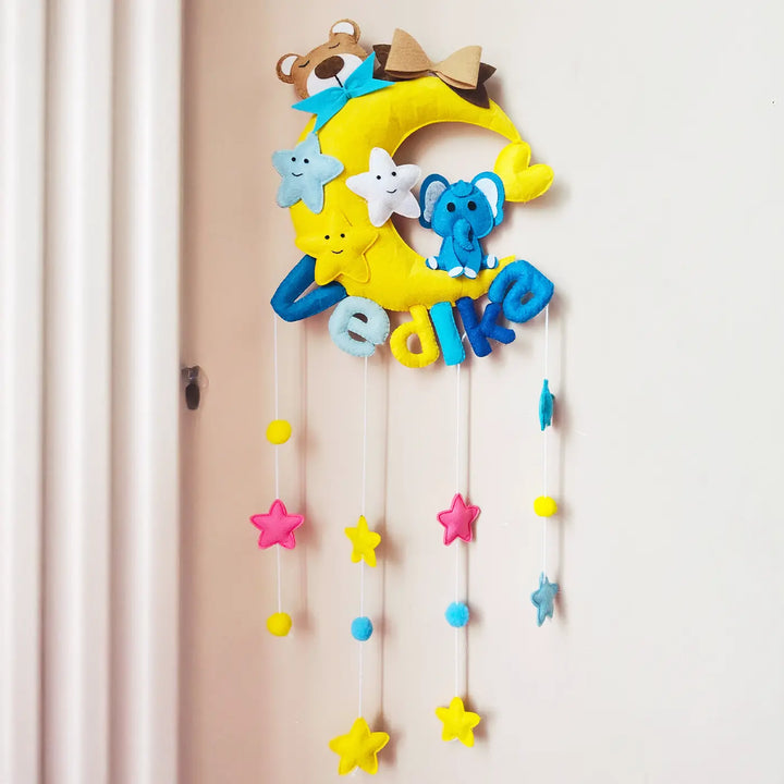 Personalized Elephant & Moon Theme Felt Kids Name Plate