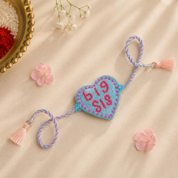 Handmade Beaded Big Sis Theme Rakhi With Roli Chawal For Sister