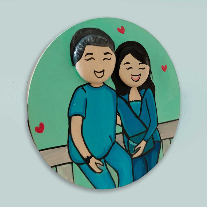 Photo Personalized Pebble Art Couples Magnet With Blue Background