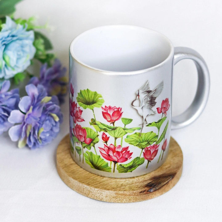 Lotus Bone China with Silver Coffee Mug I 350 ML